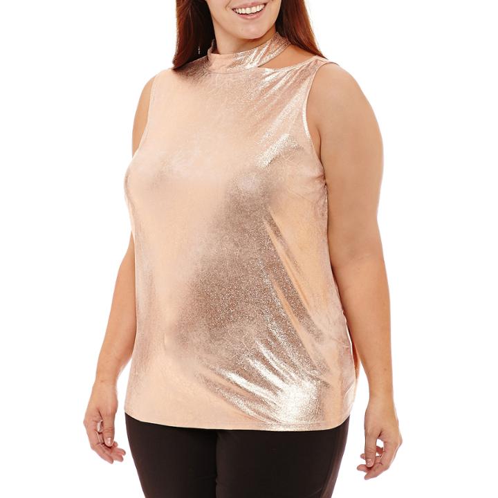 Worthington Cut Out Neck Knit Tank Top-plus