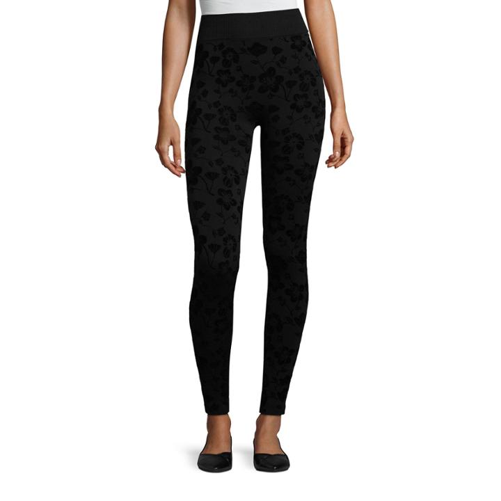 Mixit Flocked Floral Fleece Lined Leggings