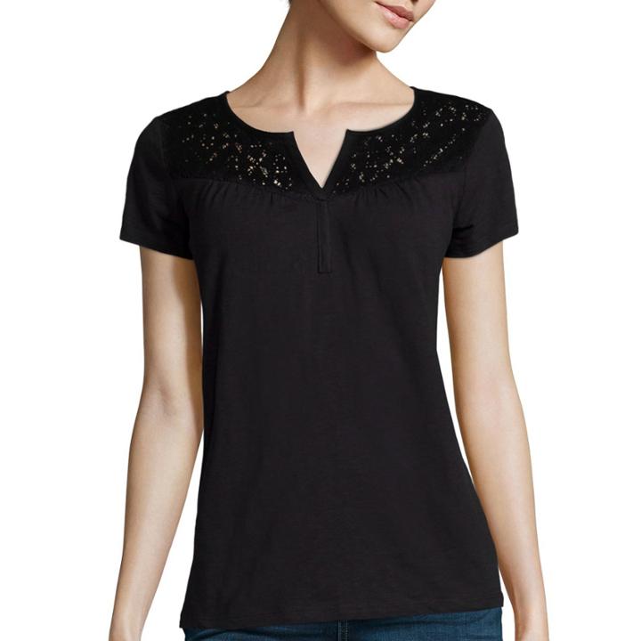 St. John's Bay Short-sleeve Lace-yoke T-shirt