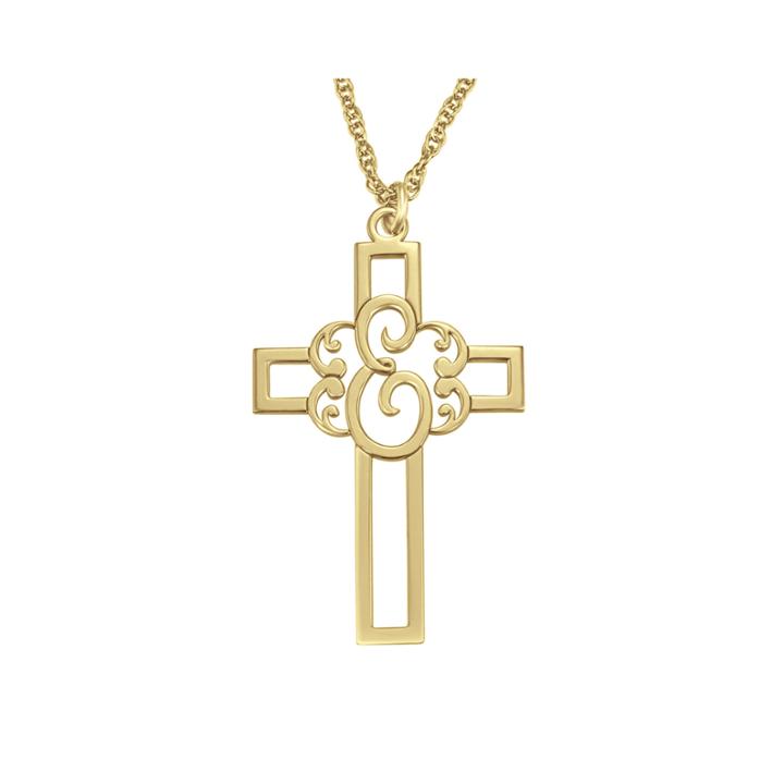 Personalized Initial Cutout Cross Pendant Necklace