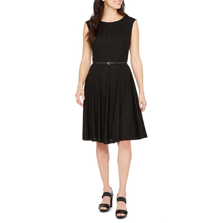 London Style Sleeveless Embroidered Fit & Flare Dress