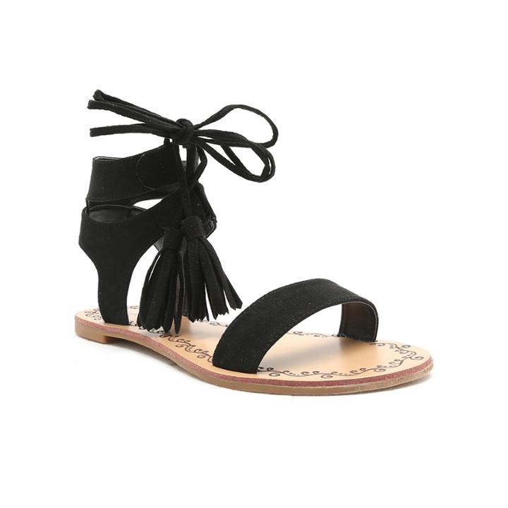 Qupid Lace-up Tasseled Flat Gladiator Sandals