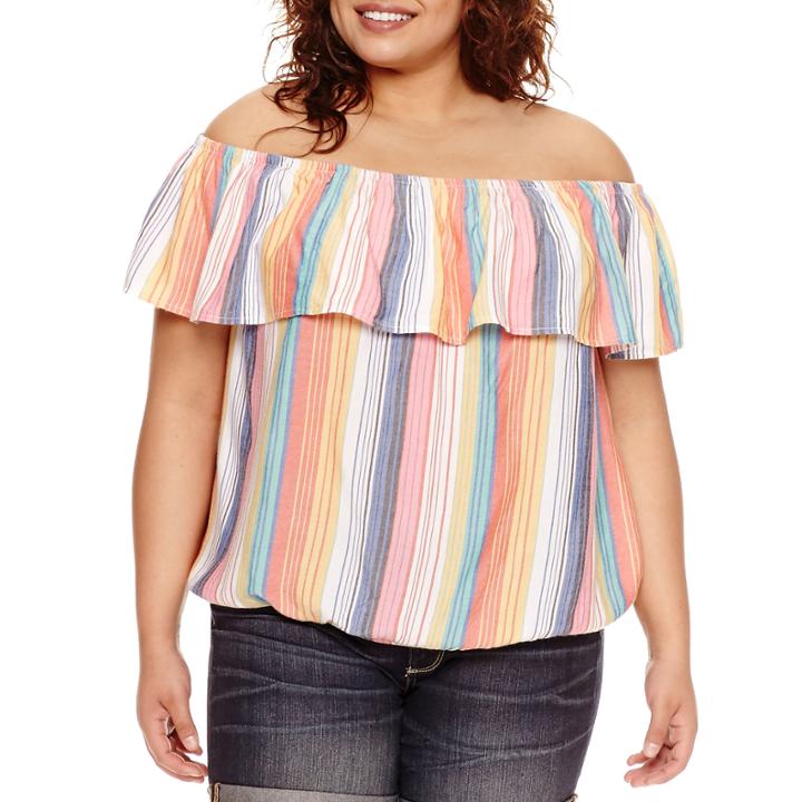 Arizona Embroidered Off Shoulder Top - Juniors Plus