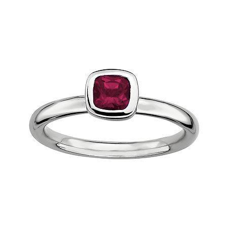 Personally Stackable Cushion-cut Genuine Rhodolite Garnet Sterling Silver Ring