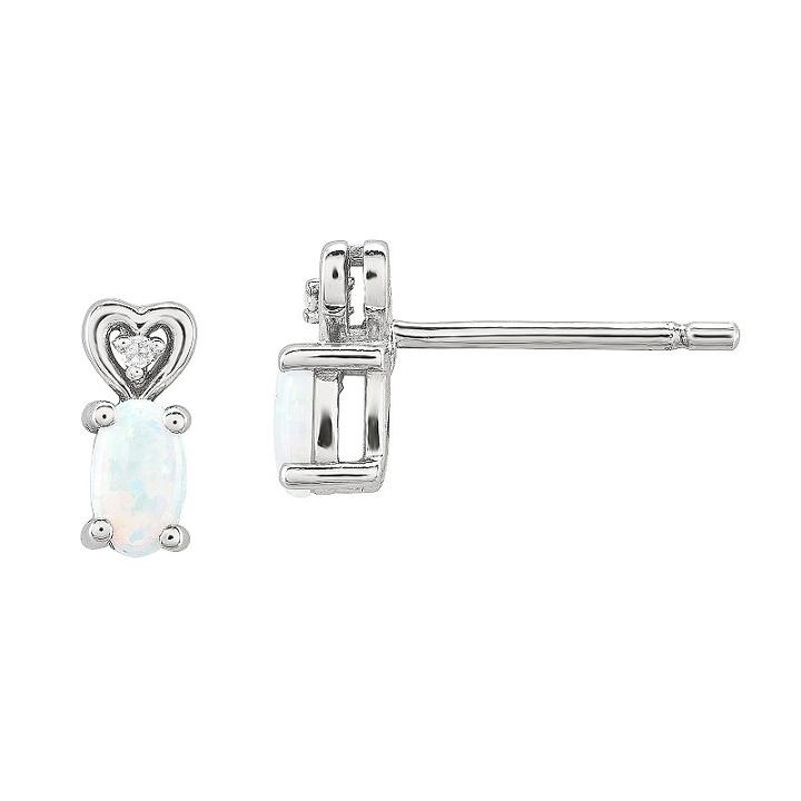 Diamond Accent Lab Created White Opal Sterling Silver 8mm Stud Earrings