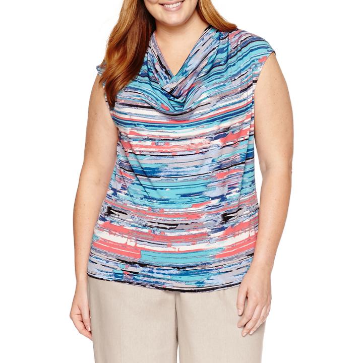 Black Label By Evan-picone Sleeveless Draped Neck Knit Blouse-plus