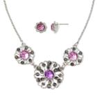 Liz Claiborne Purple Stone And Silver-tone Earring And Necklace Set