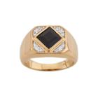 Mens Onyx & Lab-created White Sapphire 14k Gold Over Silver Ring