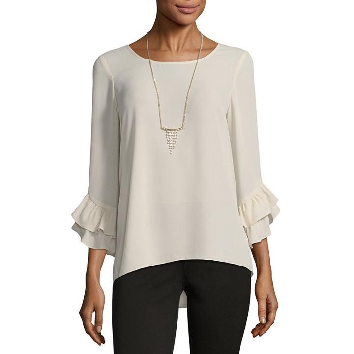 By & By Long Sleeve Scoop Neck Crepe Embellished Blouse-juniors
