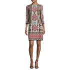 London Style 3/4 Sleeve Paisley Shift Dress-petites