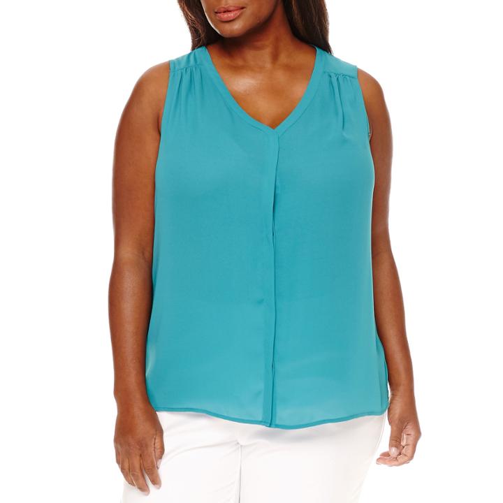 Worthington Sleeveless Floral Button-front Shirt-plus