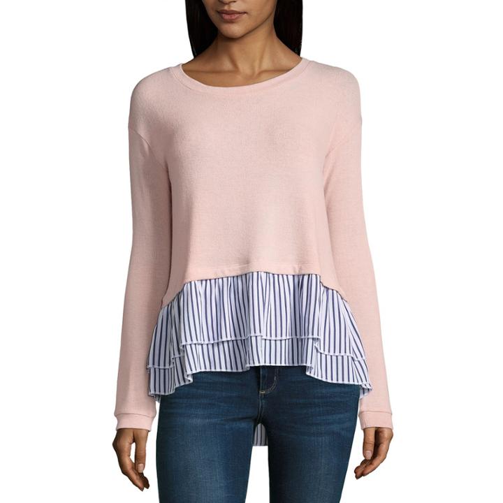 Derek Heart Not Applicable Long Sleeve Crop Top-juniors