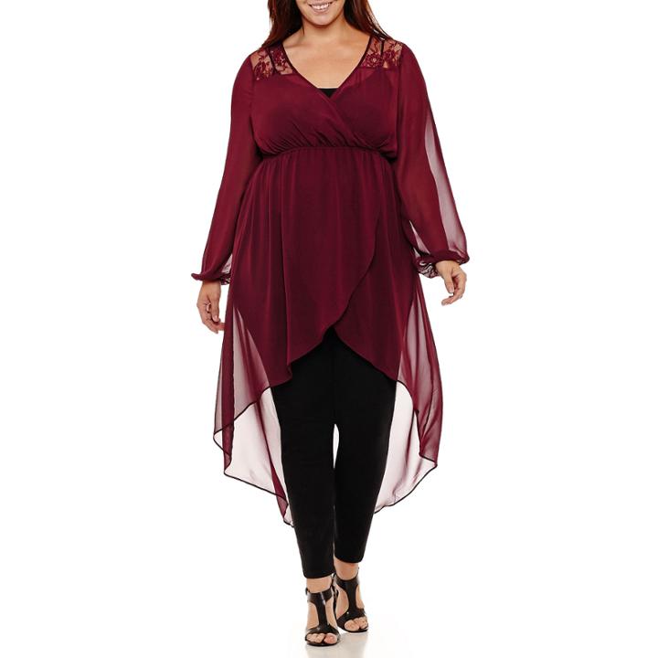 Worthington Long Sleeve Lace Yoke Tunic Top Plus