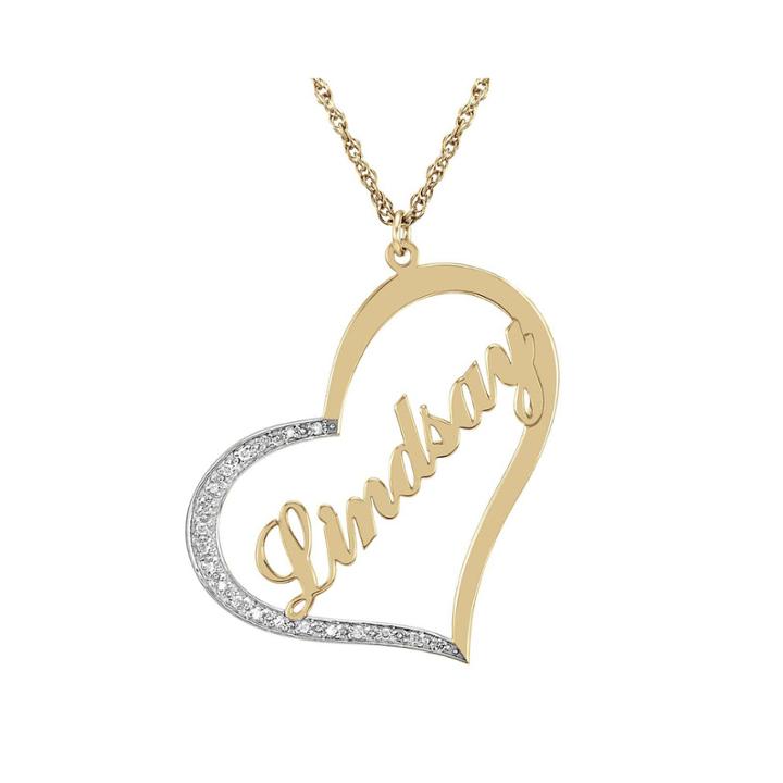 Personalized Diamond-accent 14k Gold Over Sterling Silver Pendant Necklace