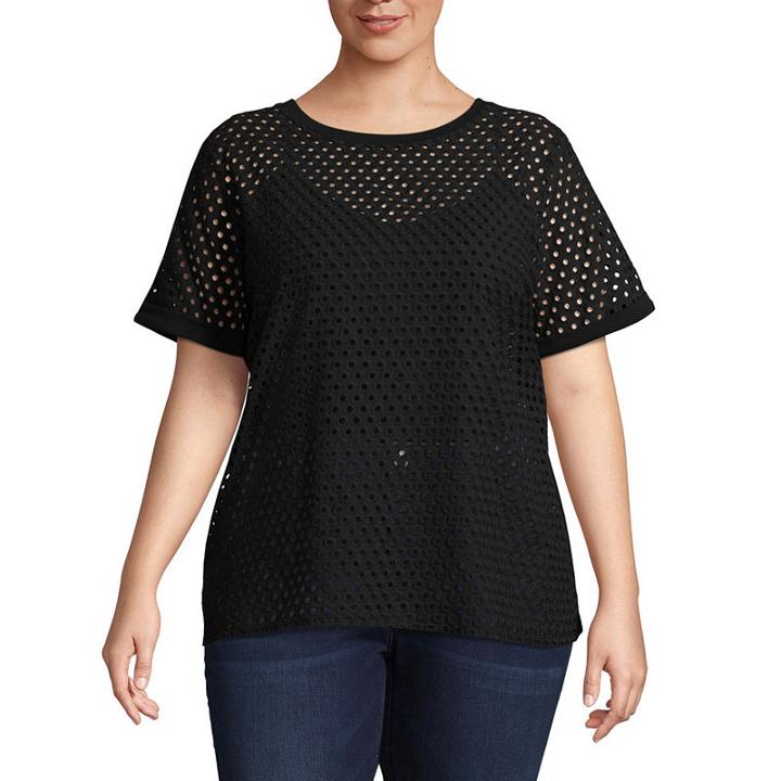 Boutique + Short Sleeve Woven Blouse - Plus