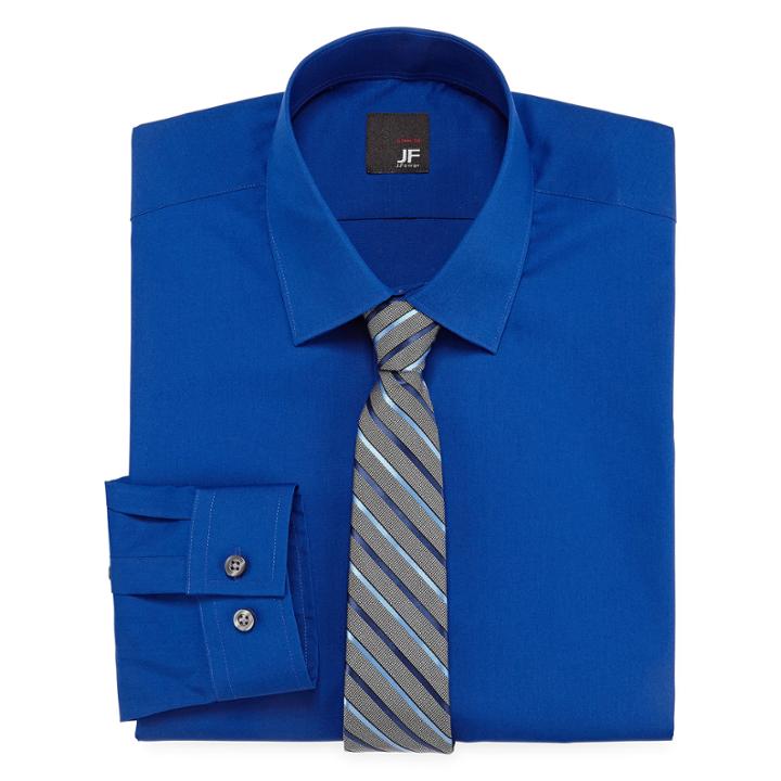 Jf J. Ferrar Dress Shirt And Tie Set - Slim Fit