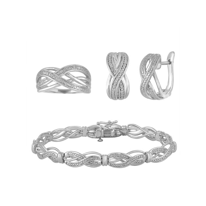1/10 Ct. T.w. Diamond Pure Silver Over Brass 3 Piece Box Set