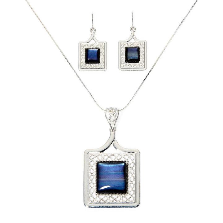 Mixit™ Simulated Cat's Eye Silver-tone Square Earring And Necklace Set
