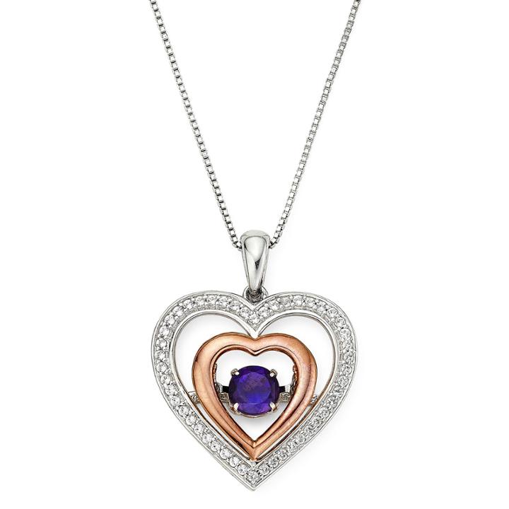 Love In Motion&trade; Genuine Amethyst And Lab-created White Sapphire Double Heart Pendant Necklace