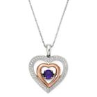 Love In Motion&trade; Genuine Amethyst And Lab-created White Sapphire Double Heart Pendant Necklace