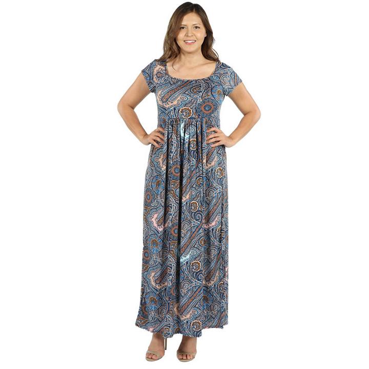 24seven Comfort Apparel Emilia Blue Paisley Empire Waist Maxi Dress - Plus