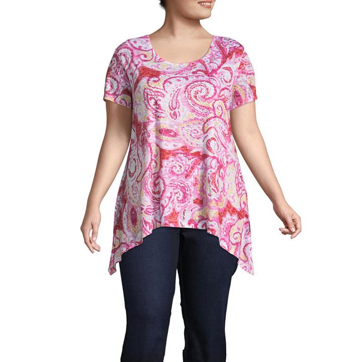Short Sleeve Printed Sharkbite Hem Tee-plus