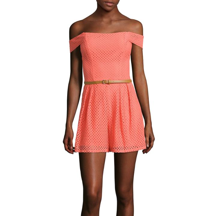 City Triangles Sleeveless Off-the-shoulder Crochet Lace Romper