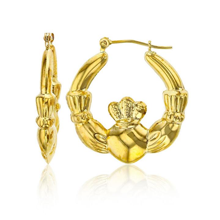 14k Gold 25mm Claddagh Hoop Earrings