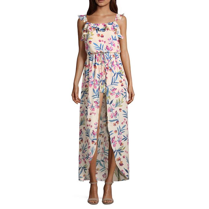 City Triangle Sleeveless Floral Maxi Dress-juniors