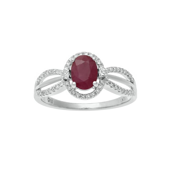 Lead Glass-filled Ruby And 1/5 Ct. T.w. Diamond 10k White Gold Oval Ring
