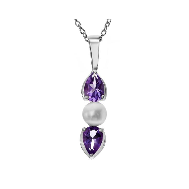 Genuine Amethyst & Simulated Pearl Sterling Silver Pendant