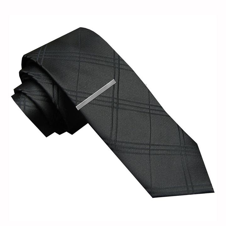 Jf J. Ferrar Tonal Plaid Tie And Tie Bar Set - Skinny