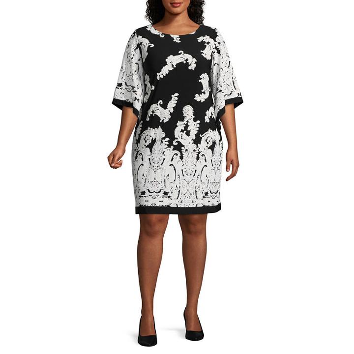 Studio 1 3/4 Sleeve Paisley Shift Dress - Plus