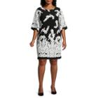 Studio 1 3/4 Sleeve Paisley Shift Dress - Plus