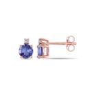 Round Genuine Tanzanite And Diamond-accent 10k Rose Gold Stud Earrings
