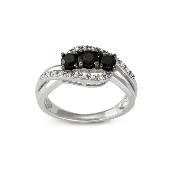 Genuine Black Onyx & White Topaz Sterling Silver Ring