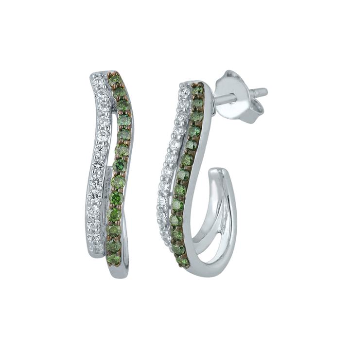 1/2 Ct. T.w. White And Color-enhanced Green Diamond Sterling Silver Earrings