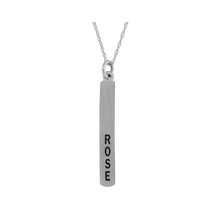 Personalized 10k White Gold Engraved Name Stick Pendant Necklace