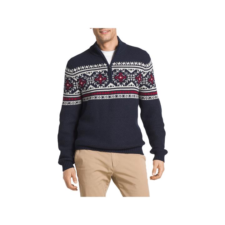 Izod Fairisle Quarter Zip Long Sleeve Sweater