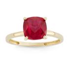 Womens Ruby Red 10k Gold Square Cocktail Ring
