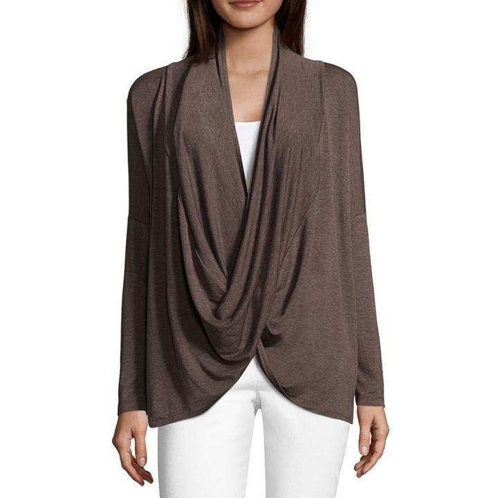 Liz Claiborne Long Sleeve Surplice Knit Top-womens