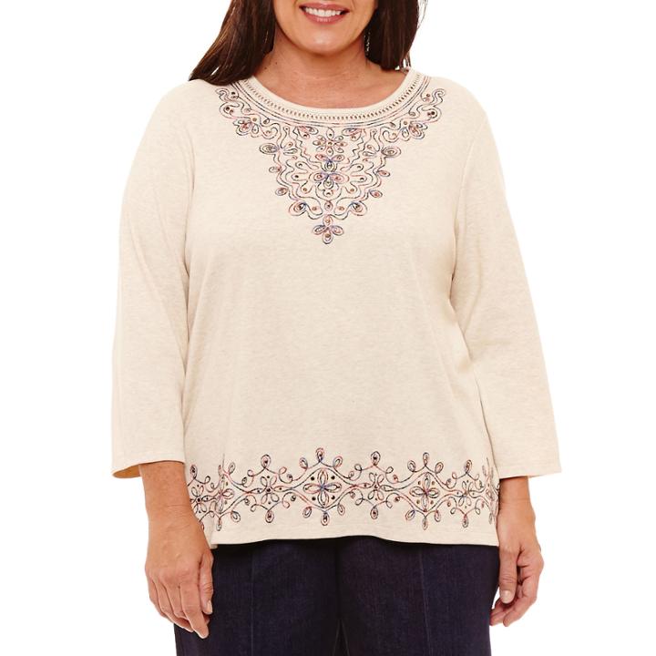 Alfred Dunner Gypsy Moon 3/4 Sleeve Scroll T-shirt- Plus