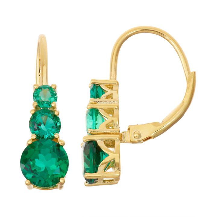 Lab-created Emerald 14k Gold Over Silver Leverback Earrings