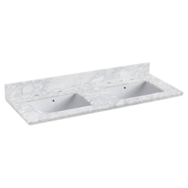 47.5-in. W 18.25-in. D Quartz Top With Backsplashin Bianca Carara Color For 3h8-in. Faucet - Whiteum Sink