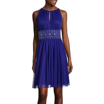La Nouvelle Sleeveless Beaded Waist Keyhole Halter Dress