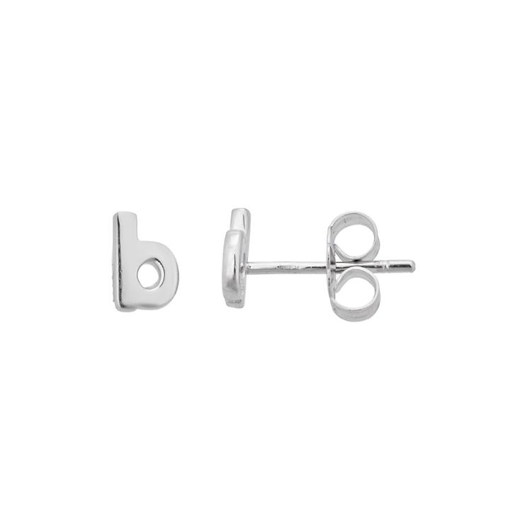 Sterling Silver Rhodium Initial B Stud Earrings Earring