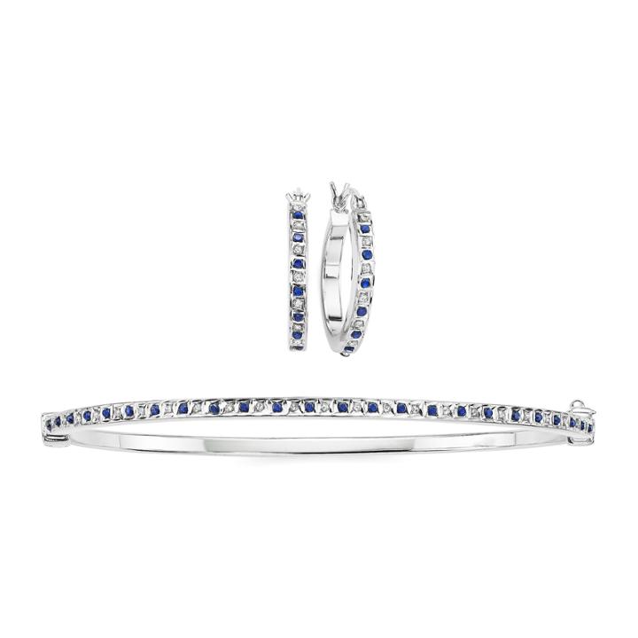 2-pc. Genuine Sapphire Diamond Accent Platinum Over Silver Earring & Bangle Set