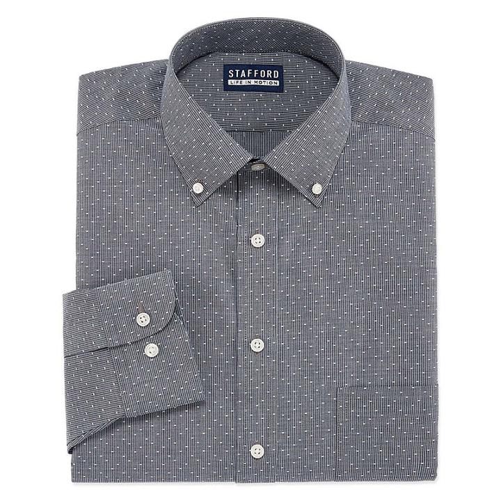 Stafford Chambray Stretch Easy-care Big And Tall Long Sleeve Broadcloth Pattern Dress Shirt