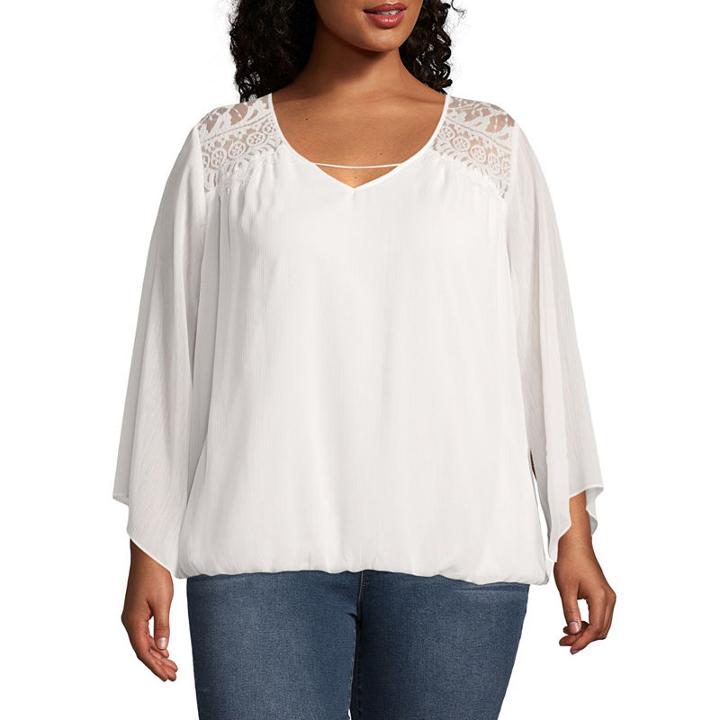 Alyx Long Sleeve V Neck Chiffon Blouse - Plus