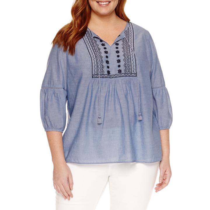 St. John's Bay 3/4 Peasant Blouse- Plus